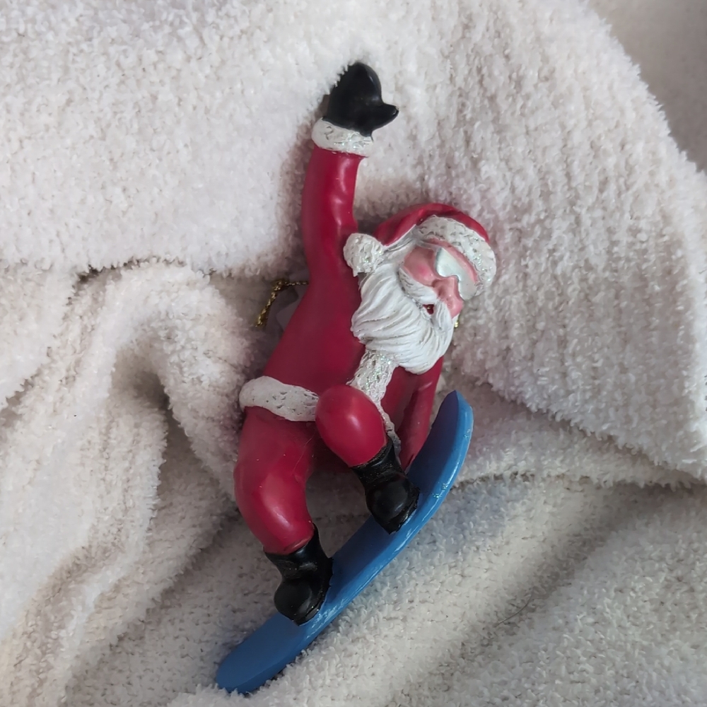Kurt Adler Red Santa on Blue Snowboard Ornament